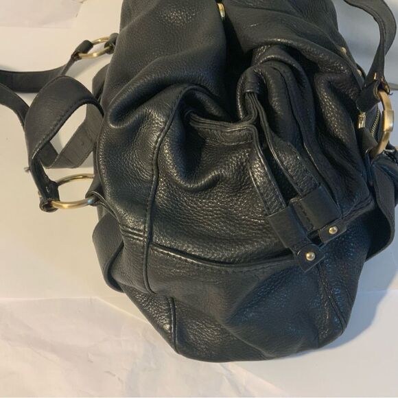 Michael Kors Leather Duffle Handbag black front buckle drawstrings side leather - Picture 14 of 14